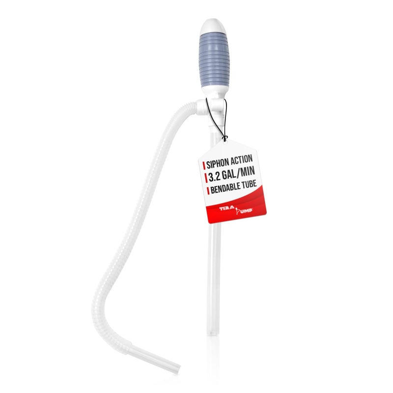 TERA PUMP Durable Manual Fuel Transfer Pump Siphon, Hand Siphon Pump for Gasoline, Diesel, Light Oils, Kerosene, Non-Potable Water, Transfer 3.2 GPM, Flexible Suction Tube, Portable & Easy to Use - Image 1